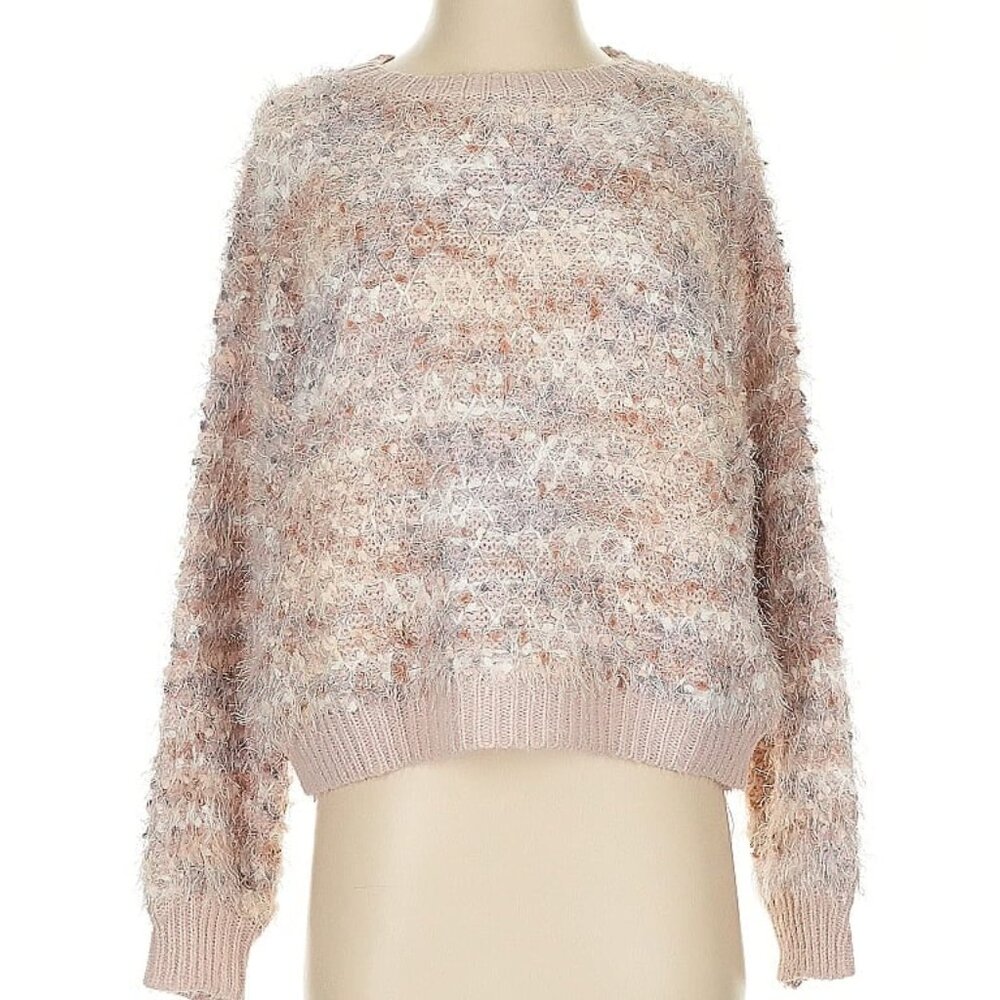 Raga XS Eyelash Multicolored Boxy Oversized Pullover Sweater Boho Comfy Cozy
